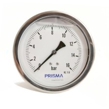 Bourdon Pressure Gauge, 100 mm stainless steel case, Back brass connection